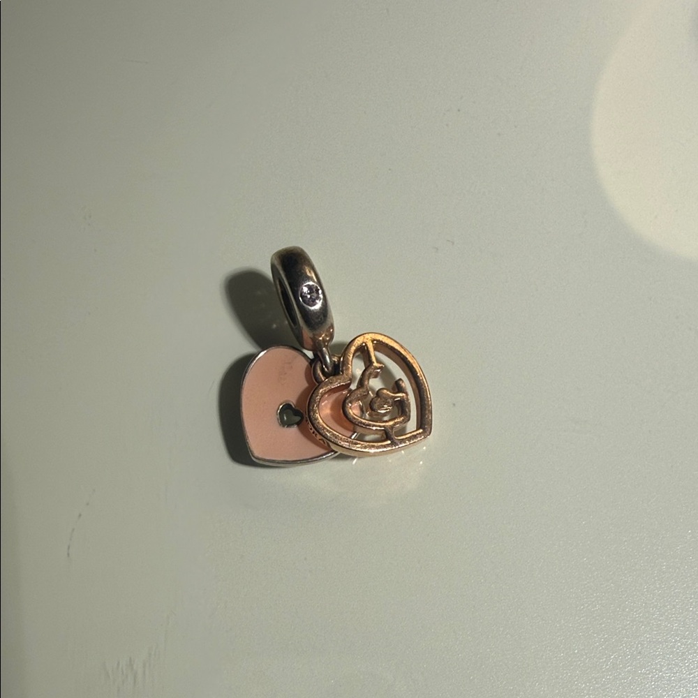 Pandora Pink and Gold Double Heart Charm